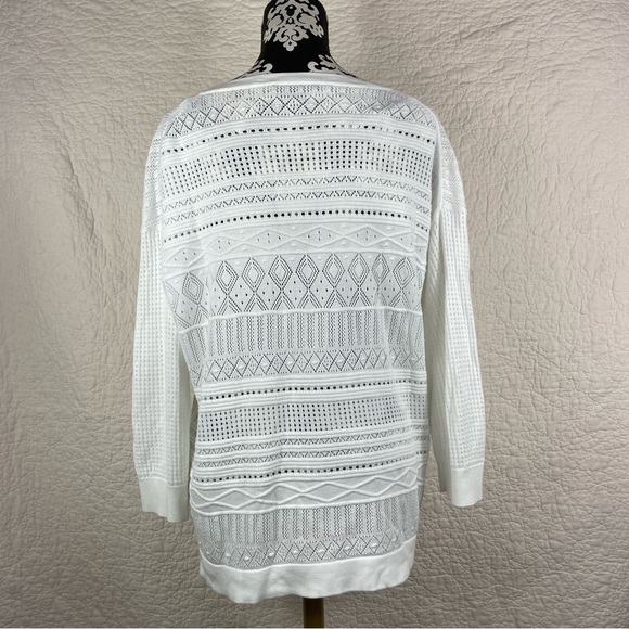 🔥Tommy Bahama White Sweater Open Knit Pullover V-neck Size L - Picture 4 of 11